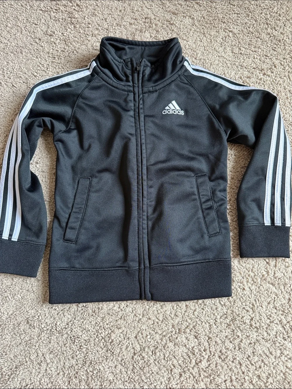 adidas Black Jacket with White Sleeve Stripes size 24 months